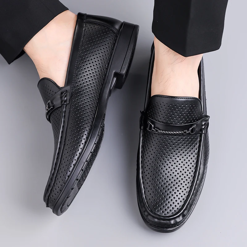 

New Spring Summer Fashion Retro Men's Leather Loafers Casual And Comfortable Office Party Shoe Anti-Slip Soft-Soled Flats Shoes