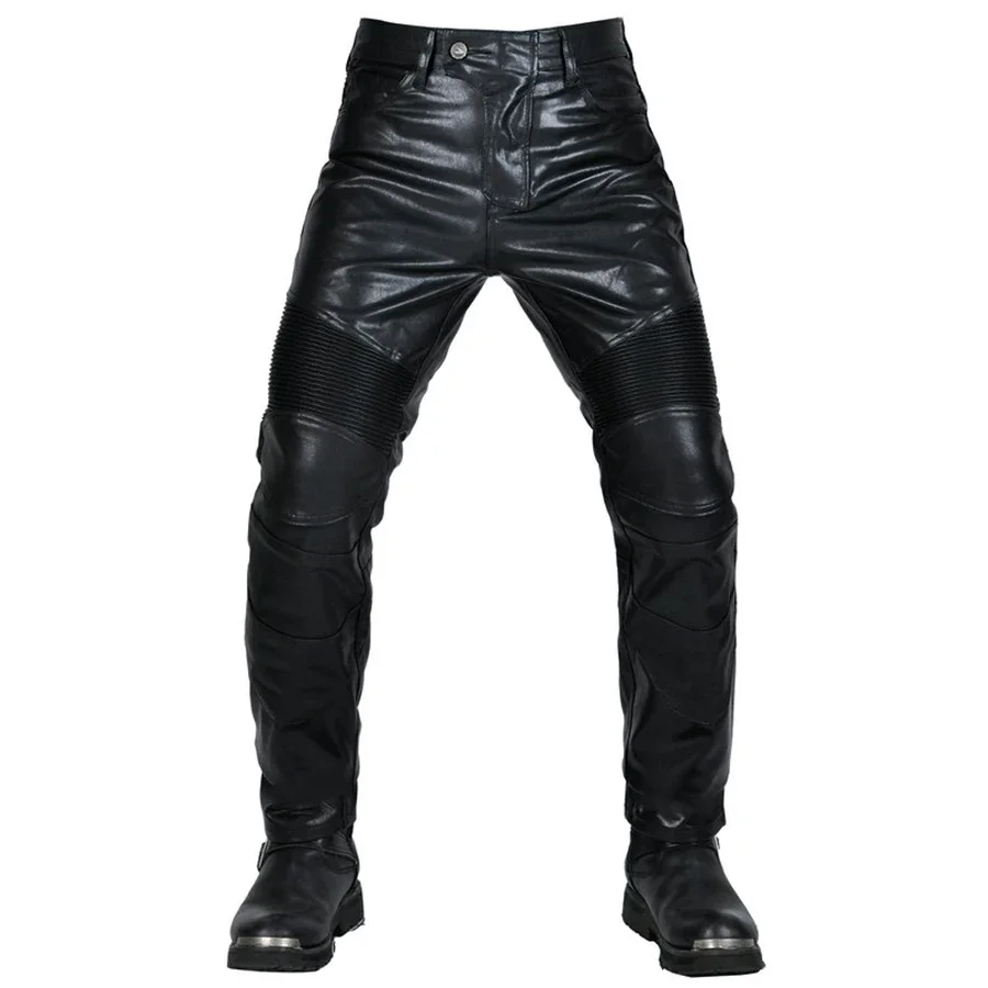 

2023 Motorcycle Riding Jeans Motocross Racing Pants PU Leather Biker Trousers Waterproof Windproof Men With 4X CE Knee Hip Pad