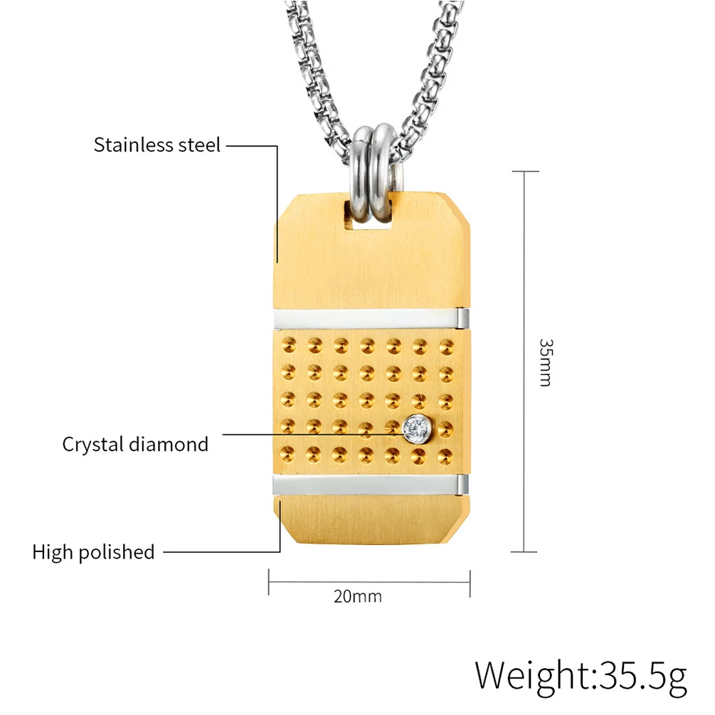 Punk Titanium Steel Dog Tag Pendant Charm Link Chain Necklace for Men Black Gold Color Hip Hop Steel Necklace