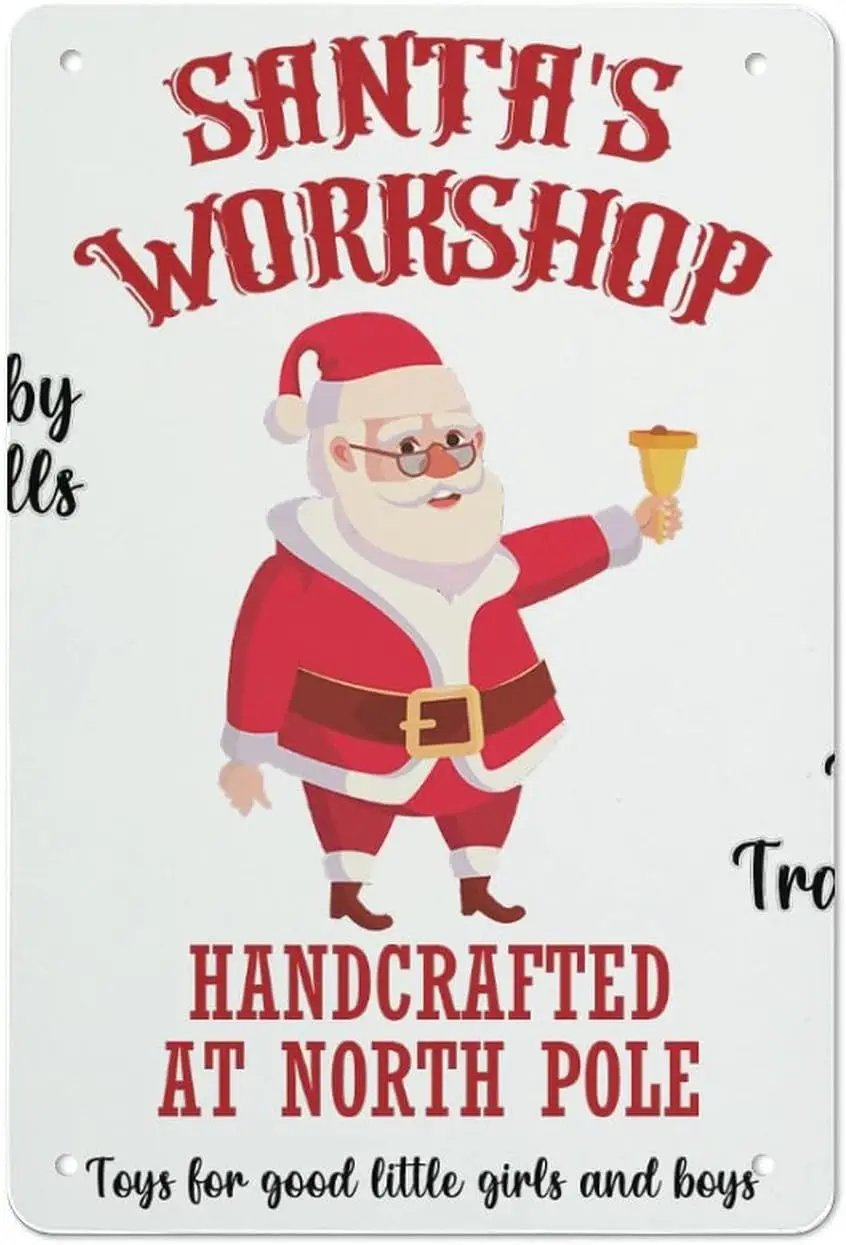 Christmas Santas Workshop Handcrafted at North Pole Signs Snowman Display Metal Tin Sign Xmas Winter Sign Plaque Kitchen Bar Pub