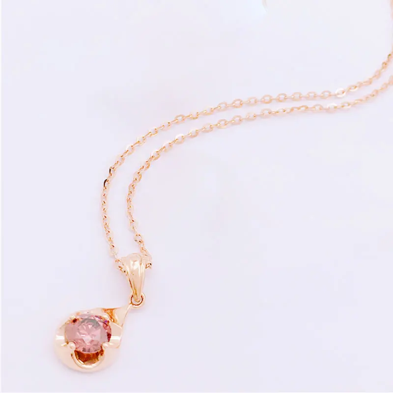 585 Purple Gold Plated 14K Rose Gold Necklace Exquisite Gemstone Light Luxury Flower Pendant Sweet Charm Clavicle Chain Jewelry