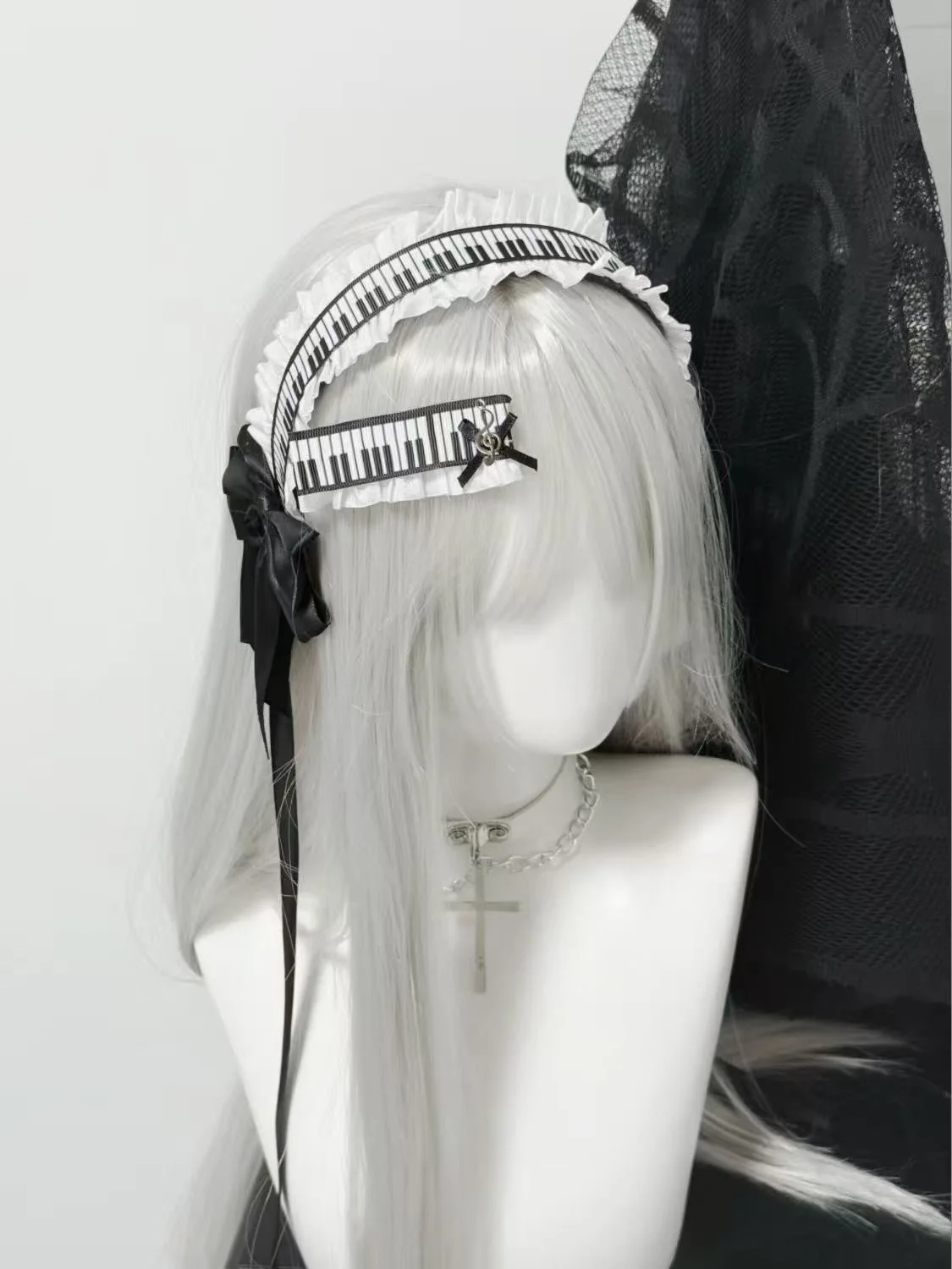 Lolita – bandeau de Piano créatif blanc noir, Clip Hiar, accessoires pour cheveux, bandeau avec nœud en dentelle à volants doux, couvre-chef