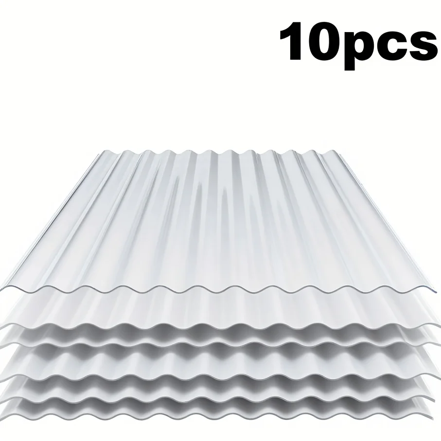 A Set of 10 Polycarbonate Roof Panels, Measuring 23.6 Inches in Width And 36.6 Inches in Length, Featuring a Curved, Transparent