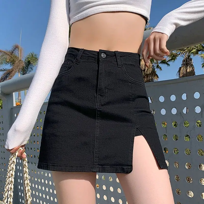 

Jeans Skirts for Women with Slit Wrap High Waist Black Woman Denim Skirt Cheap Stylish Streetwear Korean Style Fashion Quality