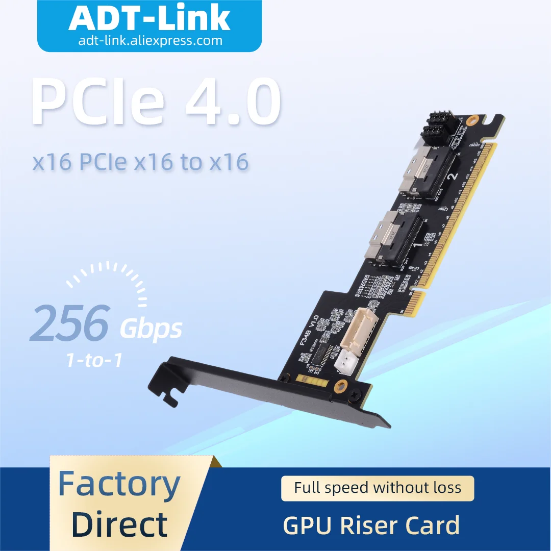 ADT-Link F34B PCIe 4.0 x16 to x16 Extension Cable Card One to One Gen4 256Gbps Graphics Card Adapter for SFF-8654 U.2 Hard Drive