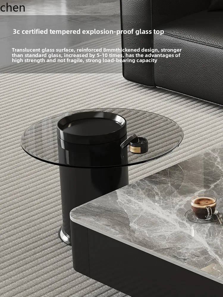 HYS Light Luxury Home Living Room Small Apartment Square High-End Storage Rock Board Coffee Table