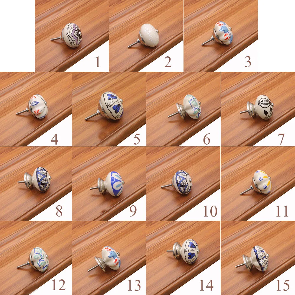 青白花柄セラミックキャビネットカボチャの形のドレッサーワードローブネジドアノブキャビネットノブプルハンドル引き出しハンドル