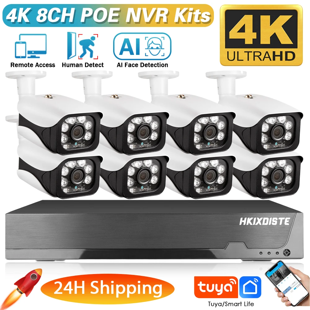 H.265 HD Video Suveillance System 8CH 8MP POE NVR Kit 4K Security CCTV POE IP Camera System Motion Detection con Tuya App