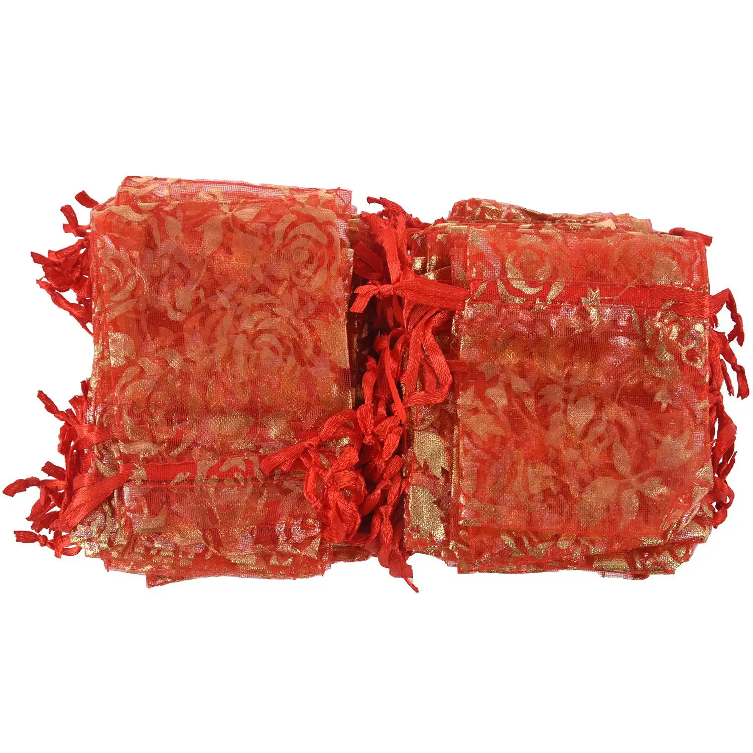 

100Pc 7x9cm Rose Organza Drawstring Gift Jewelry Bags Pouches Wedding Xmas Party Gifts Bags Red