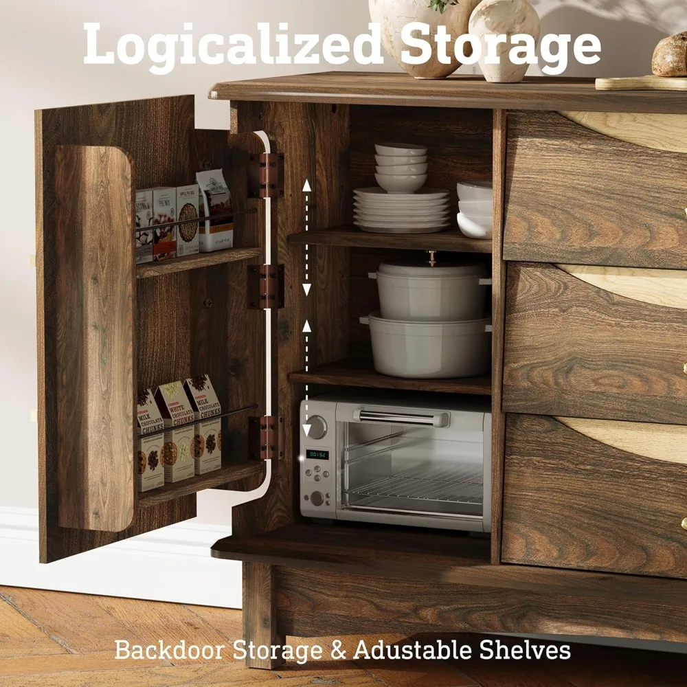 Armadietto da buffet con credenza grande con 3 cassetti, manico in legno massello, stazione moderna da bar