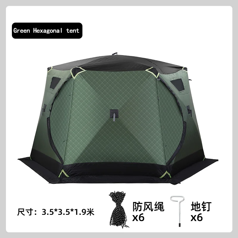 Winter Camping Hexagonal Octagonal Tent with Thermal Cotton Thickened Body Ice Fishing Chimney Mouth Firewood Warm Mouth Ball De