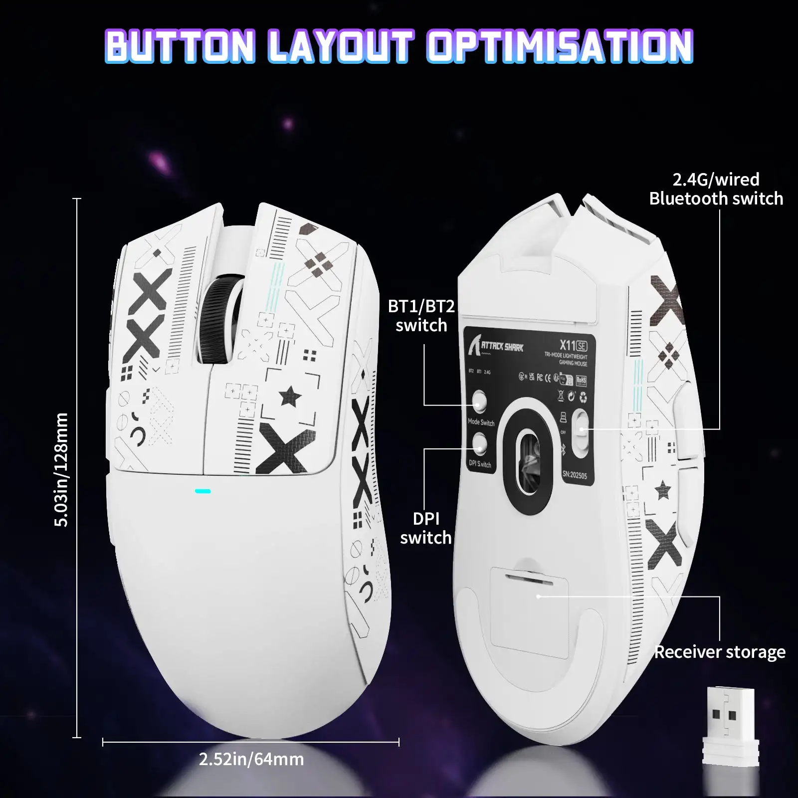 ATTACK SHARK X11SE Tri-Mode Wireless Gaming Mouse, Lightweight & 65H Battery,22000DPI, Ergonomic Design for Precision Gaming