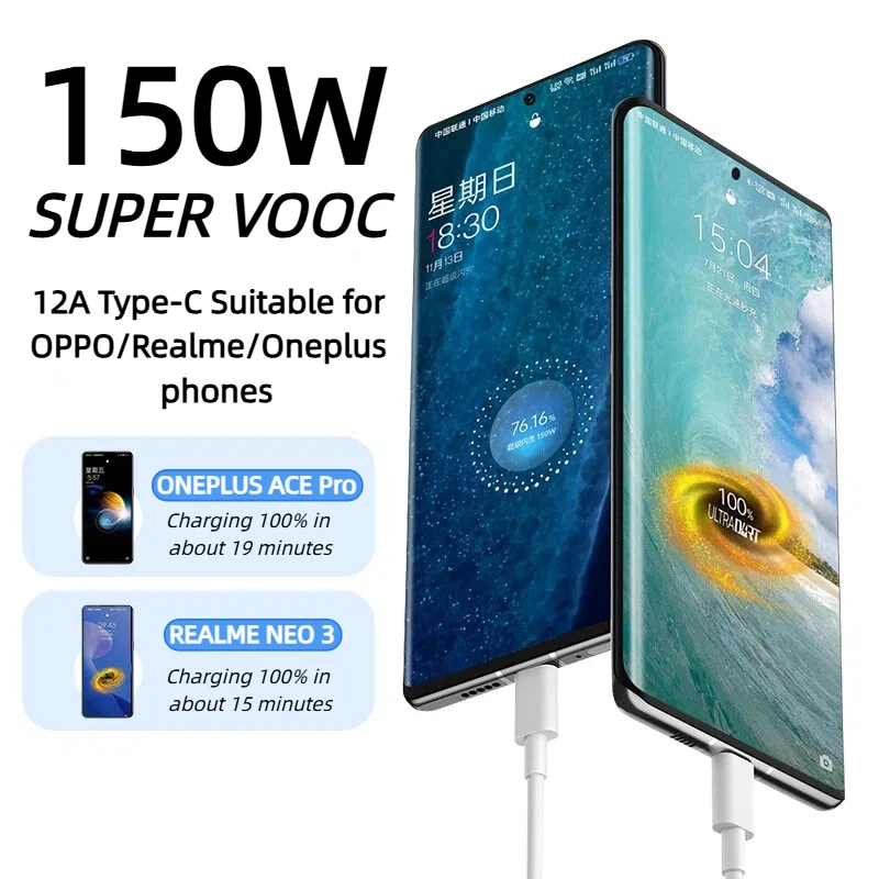 for Realme 150W Charging Cable GT Neo5 TypeC GT Neo3/GT 5 Data Cable OPPO 10A Fast Charging Cable SUPER VOOC 2m