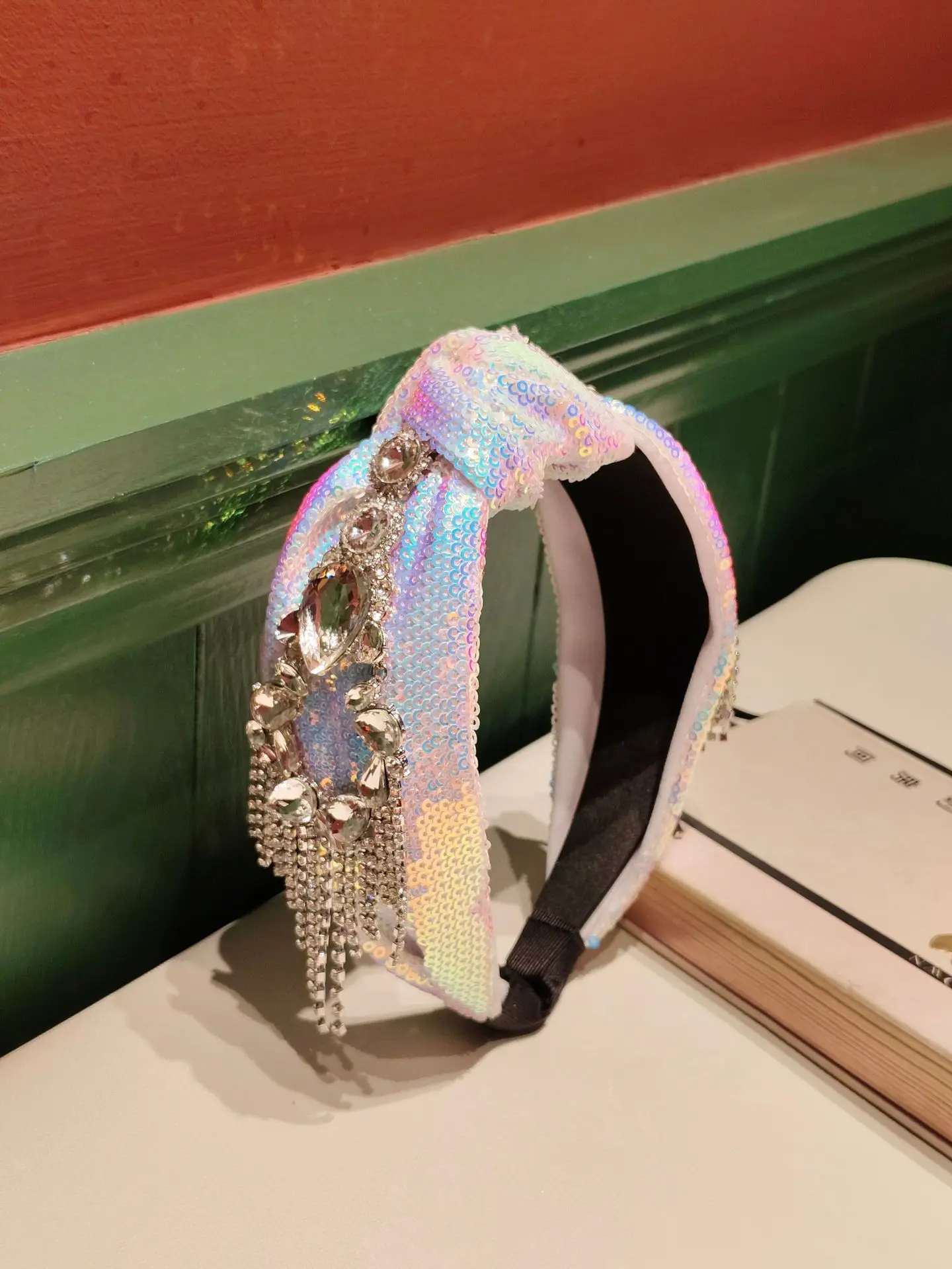 Heißes verkaufendes europäisches und amerikanisches Retro-High-End-Strass-Luxus-Quasten-Stirnband – Detail 3