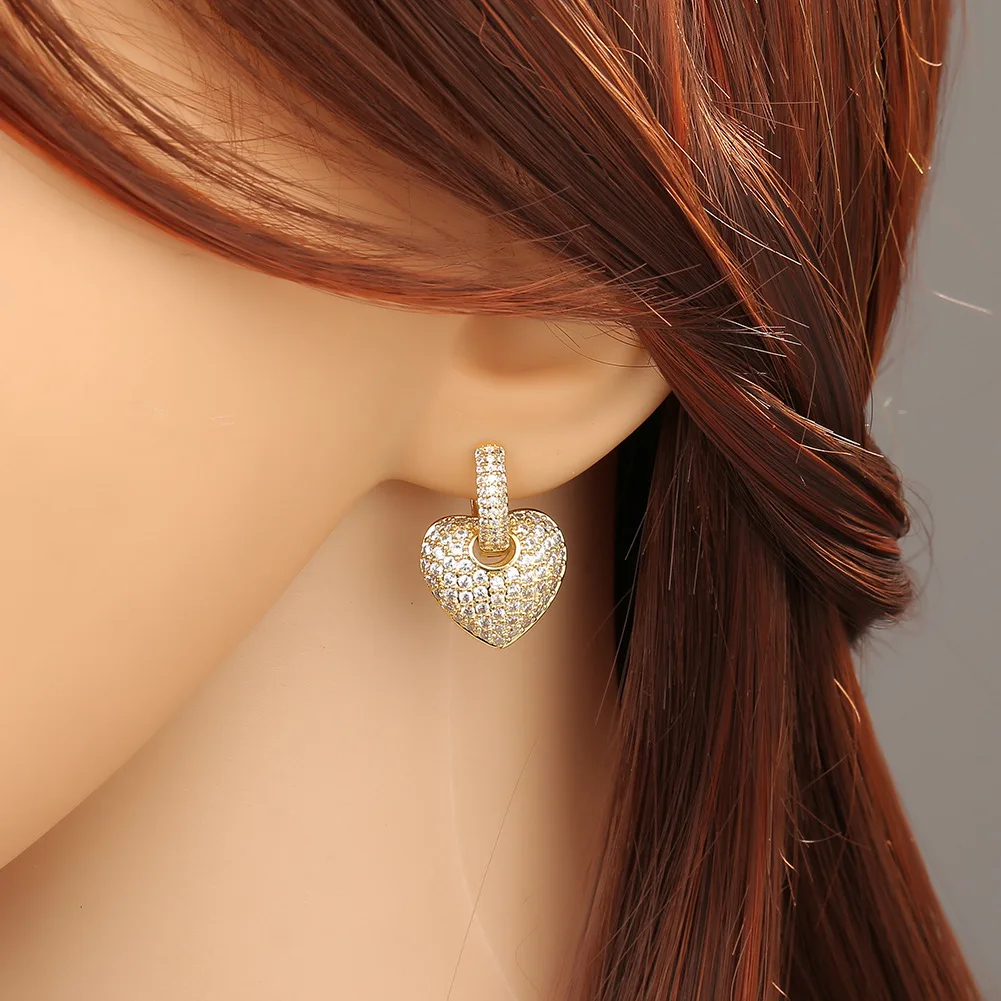 المشتري 925 فضة أنثى القرط الأبيض القلب الزركون القرط للنساء الأزياء الكلاسيكية الزفاف غرامة مجوهرات القرط #1