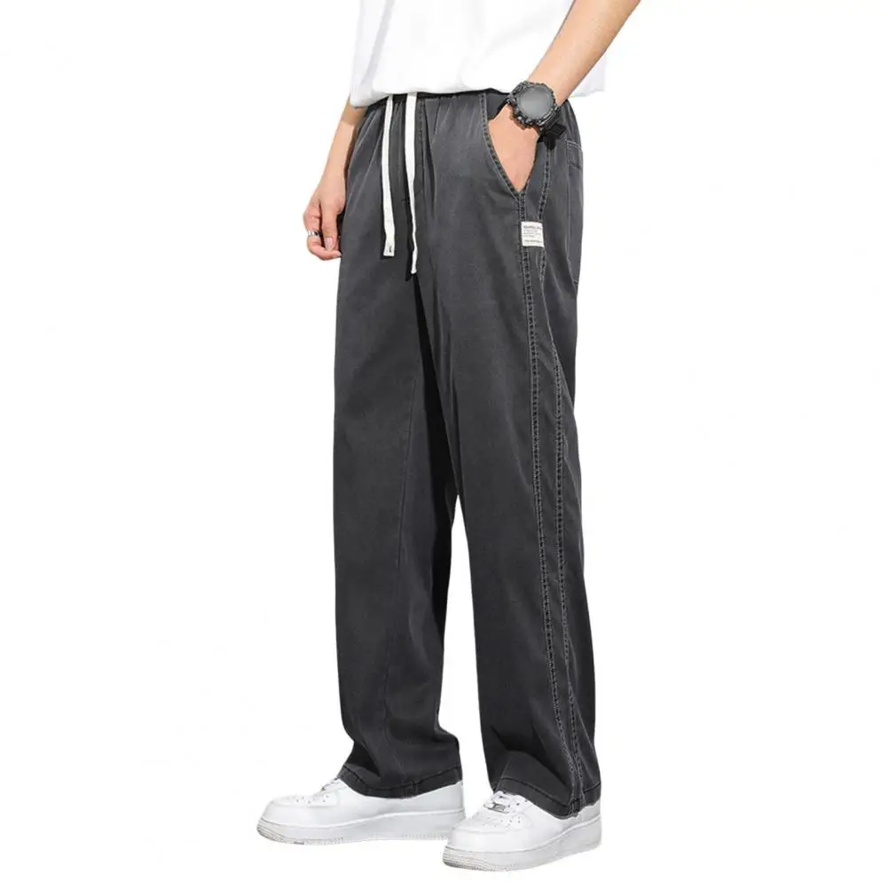 

Men Traning Bottoms Japanese Style Wide Leg Men's Sweatpants with Side Pockets Drawstring Waist Solid Color Gym for Jogging