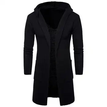Men's Hooded V-Neck Knit Sweater Coat 2 2026 New Fashion American European Men's Solid Color Casual Trendy Thicken Long Sleeve Loose Knitted Sweater Coat Male Clothes 2