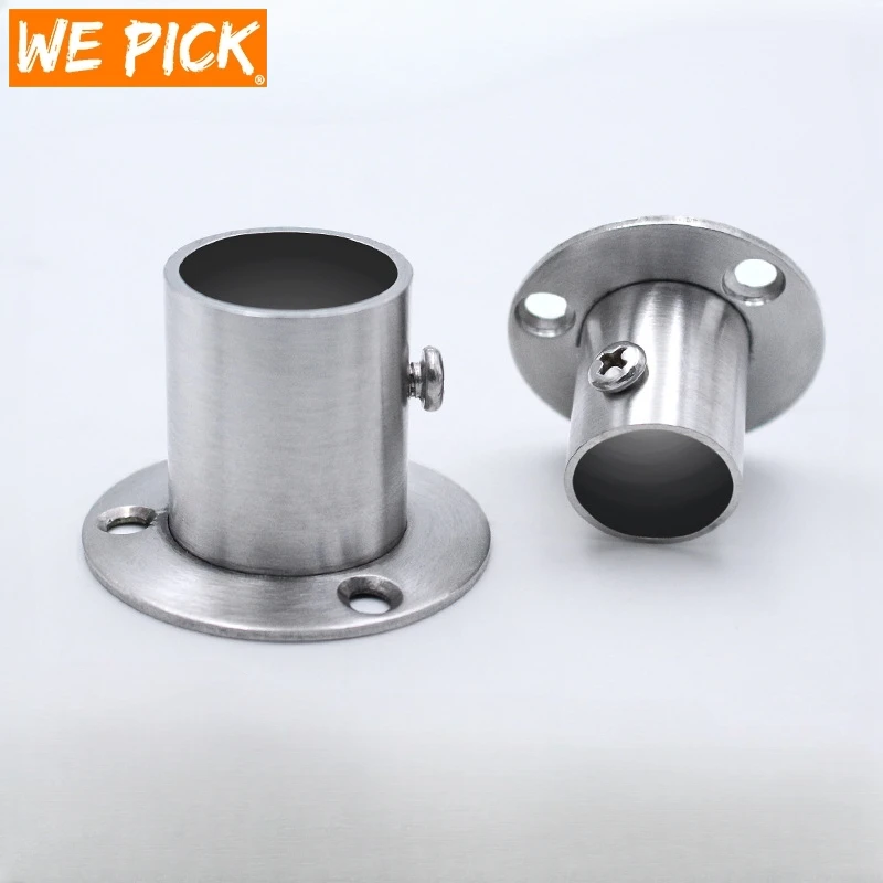 

WEPICK 304 Stainless Steel Pipe Bracket 19-32mm Dia Tube Support Flange Seat Wardrobe Hanging Rail Rod Pole Socket End Holder