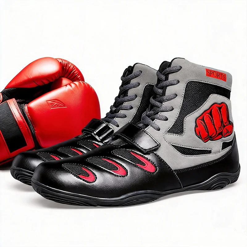 Men's Large Wrestling Shoes Mesh Breathable Boxing Shoes Anti Slip Wear Resistant Sneaker Fashionable Casual High Sport Shoe