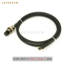 1M GX16-2 Pin to USB 3.1 Type-C plug Pure copper charging cable DC Linear power supply cable