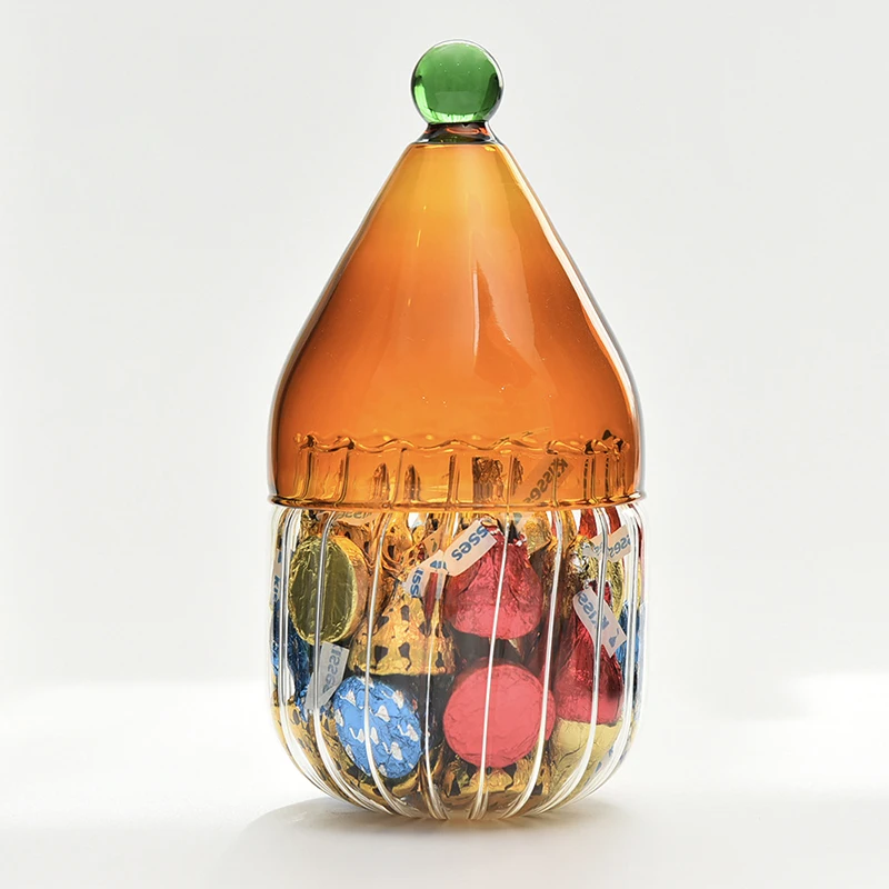 

High Borosilicate Stripe Design Glass Candy Jar with Lid for Candy Snack Storage