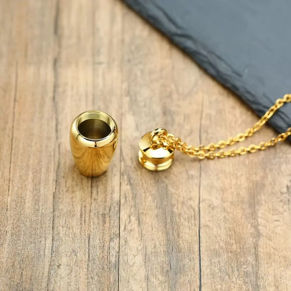 Mini Stainless Steel Urn Necklace Keepsake Opeanable Cremation Jewelry Gold Silver Metal Ashes Memorial Pendant Men Women
