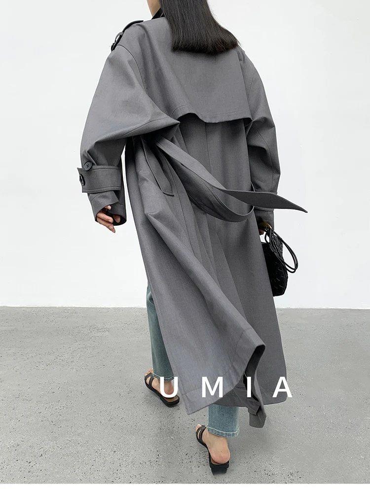 Lautaro Spring Autumn Oversized Khaki Long Grey Trench Coat for Women Double Breasted Loose Casual Korean Fashion Overcoat 2024 23 Sf50148393edd4d6184a0c446ccb60c6dI