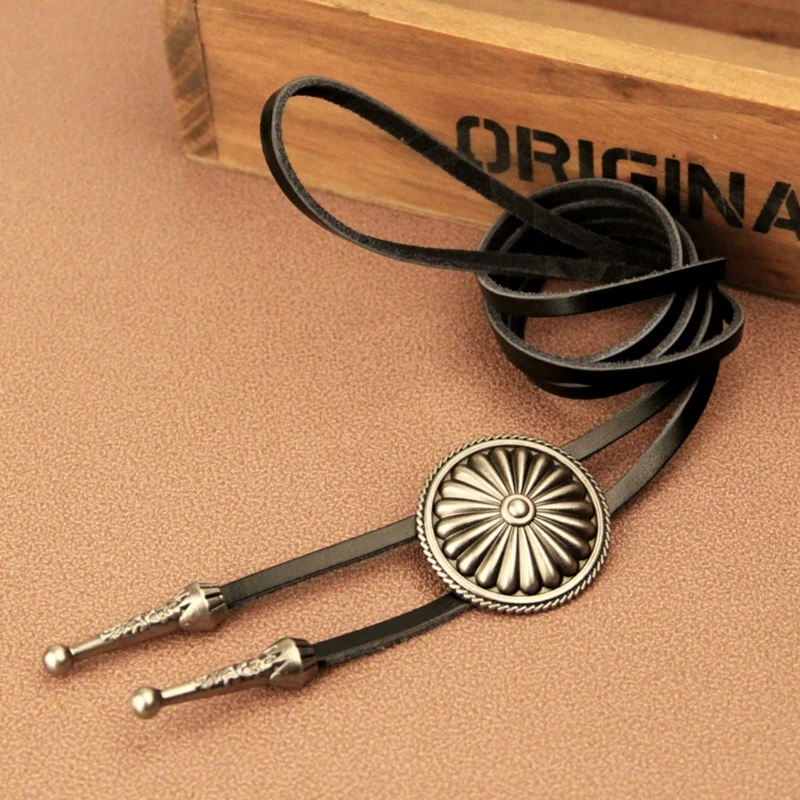 

Bolo Tie Necklace Western Bolo Tie Vintage Round Bolo Tie Cowboy Tie Cowboy Leather Necktie Sweater Chain Leather Bolo