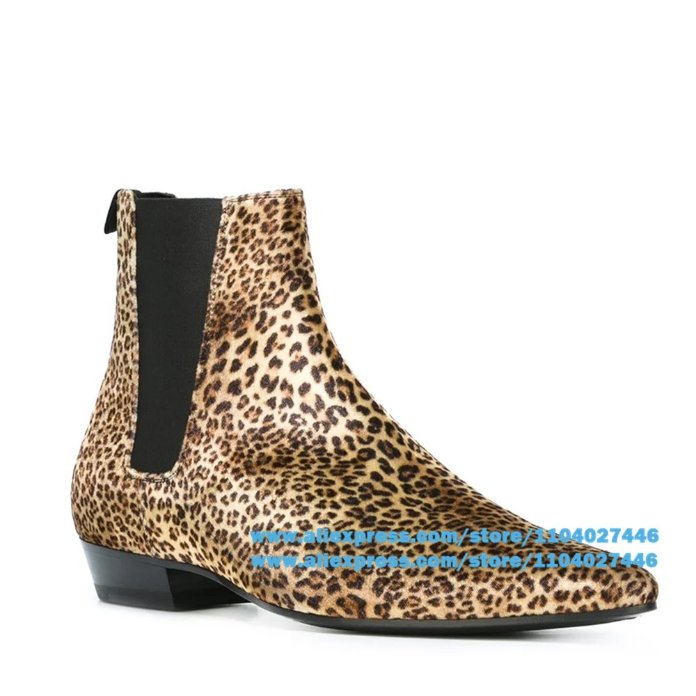 

Leopard Print Chelsea Boots for Men Designer Fashionable Comfortable Pointed and Personalized Trendy Handmade Leather Boots