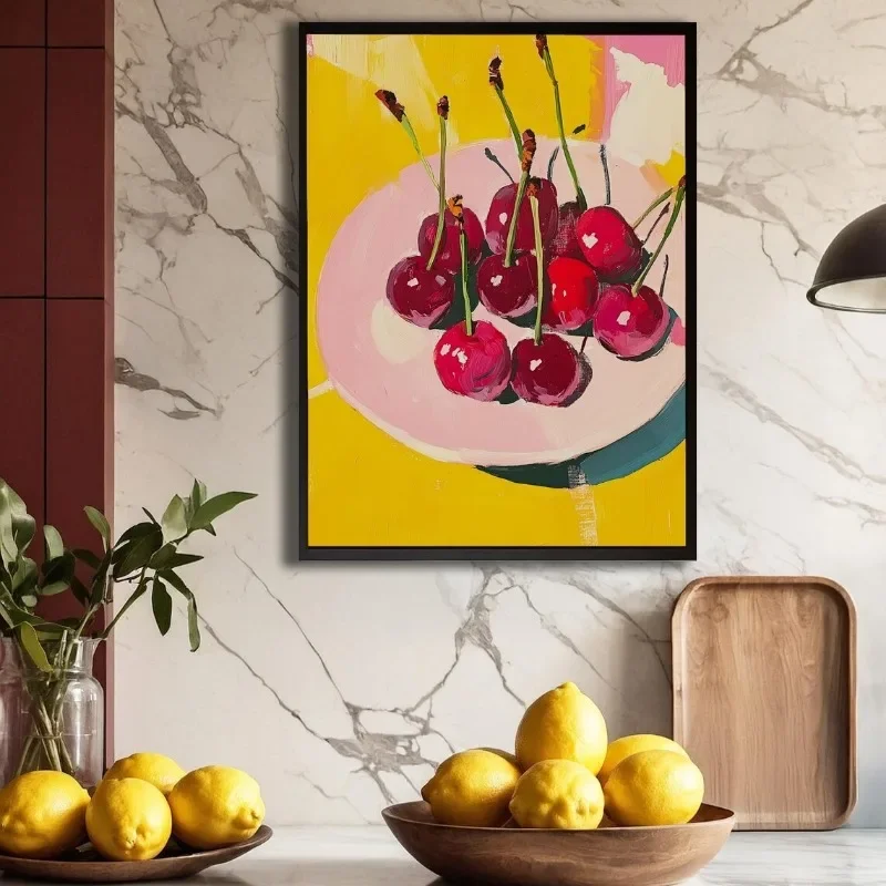 1pc frameless Canvas Painting Colourful Fresh Fruit Food Still Life Poster Lime Apple Cherry Grape Pear Canvas Painting Wall Art