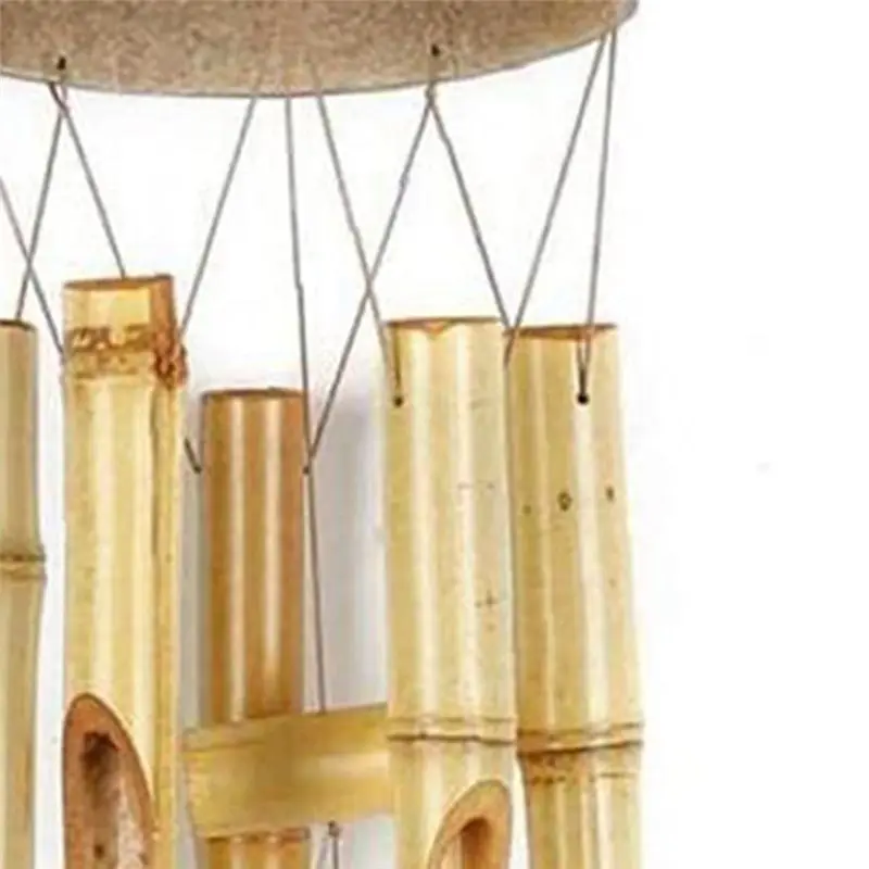 [A93Z!】 1 Piece Wind Chime Light Color Five Tube Natural Coconut Shell Wood As Shown Garden & Home Hanging Door Decoration