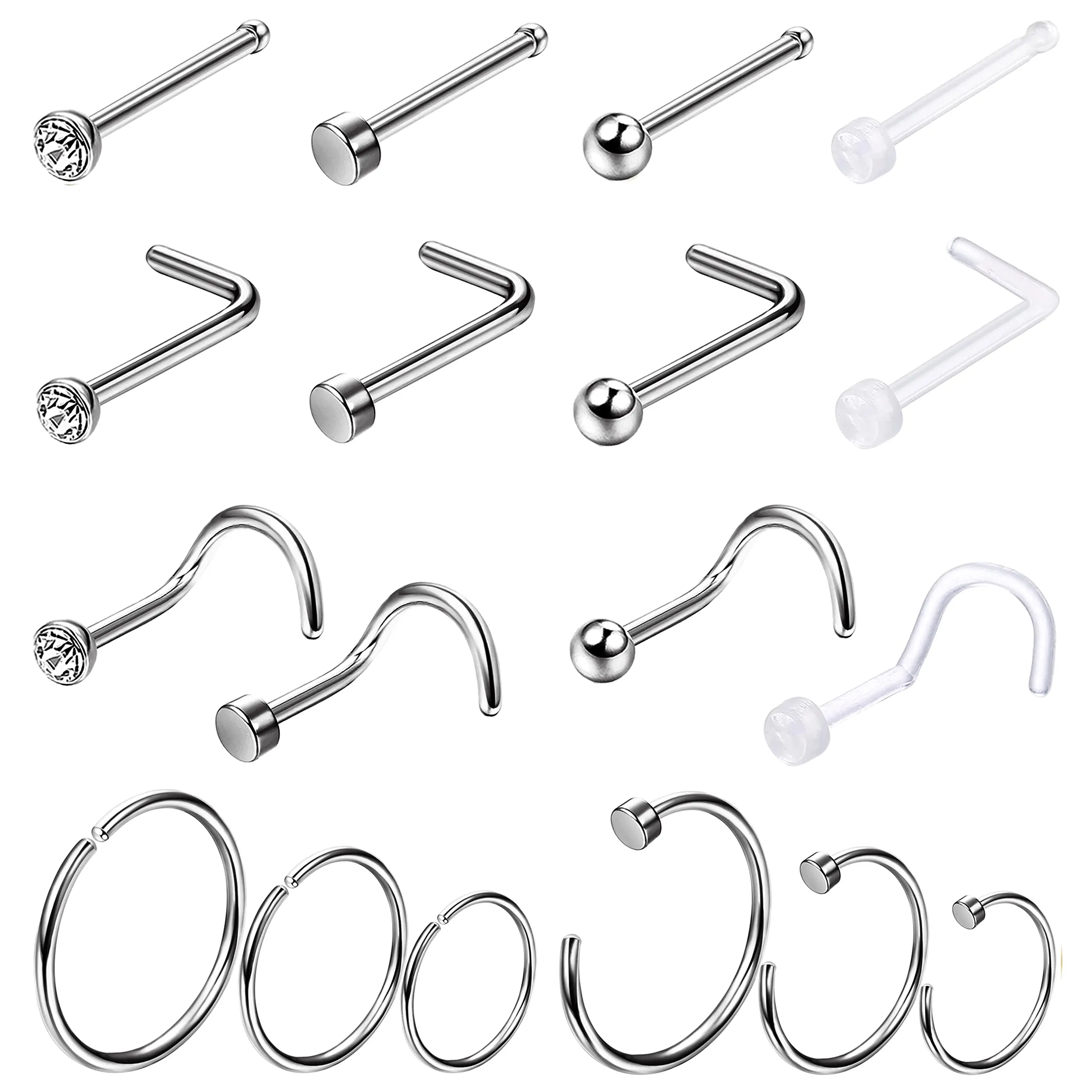 1PCS Hypoallergenic Nose Ring Studs for Sensitive Skin 20G Hoops for Women Men 2mm Small Titanium Nose Piercing Jewelry