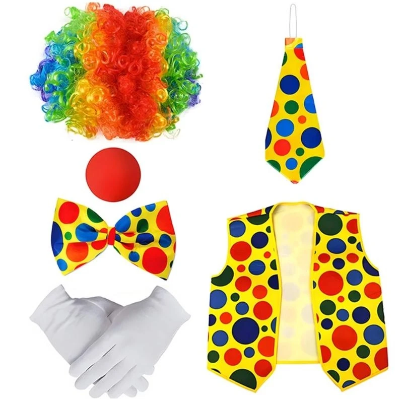 

652F Adults Clown Dress Up Accessories for Halloween Parties and Character Impersonation Role Play Rainbow Nose Outfit