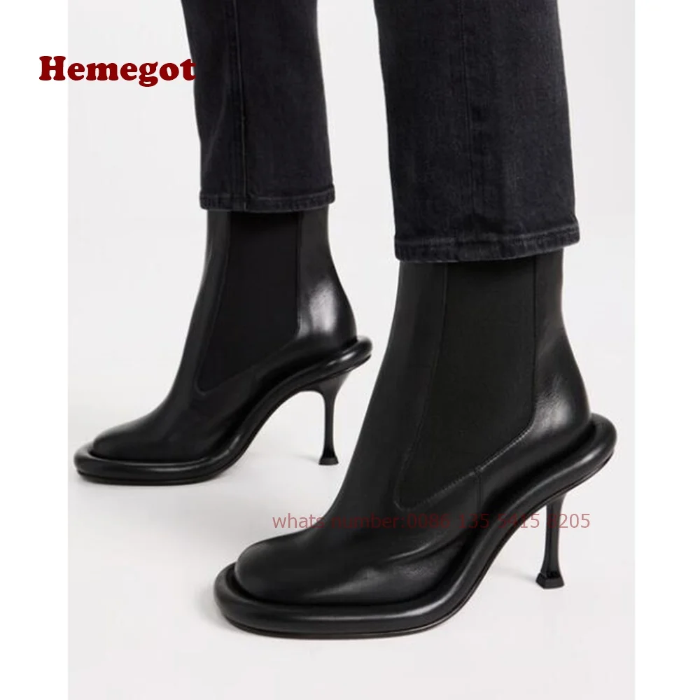 Chelsea Bumper Boots Two Tone Elasticity Stiletto High Heels Women's Ankle Booty Round Toe Platform Winter Casual Shoes Street