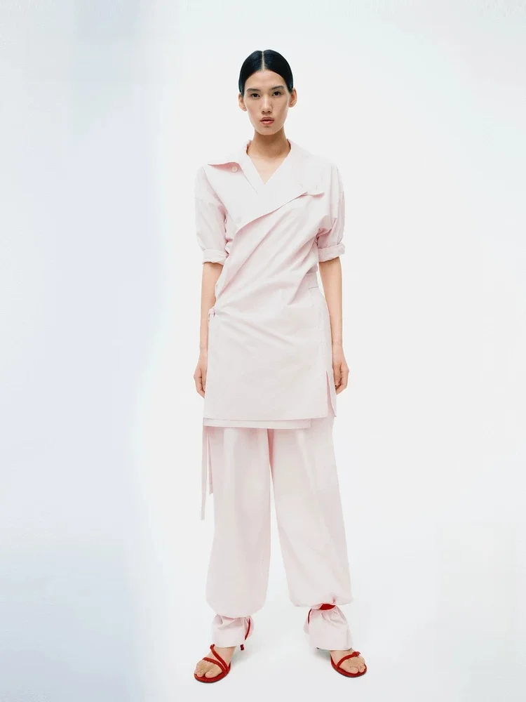 

Casual Elastic Waist Long Pants Samuel Gui Yang Collaborative Series Straight Leg Loose Fit Natural Waist Cotton 100% EBE1PAT032