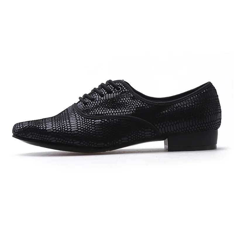 Zapatos de baile modernos de cuero genuino para hombre, suelas suaves cuadradas de ante para adultos, tacón cuadrado de 3cm, zapatos de salón de baile de piel de serpiente