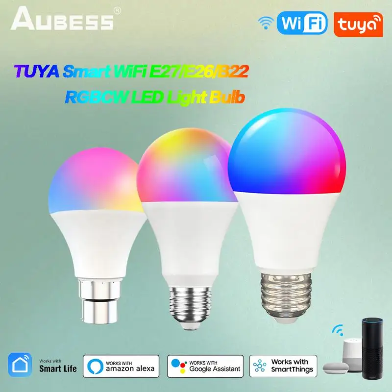 

15E/9W TUYA Smart WiFi Magic E27/E26/B22 RGBCW LED Light Bulb Lightbulbs Alexa Google Home 100-240V Dimmable Bulbs Voice Control