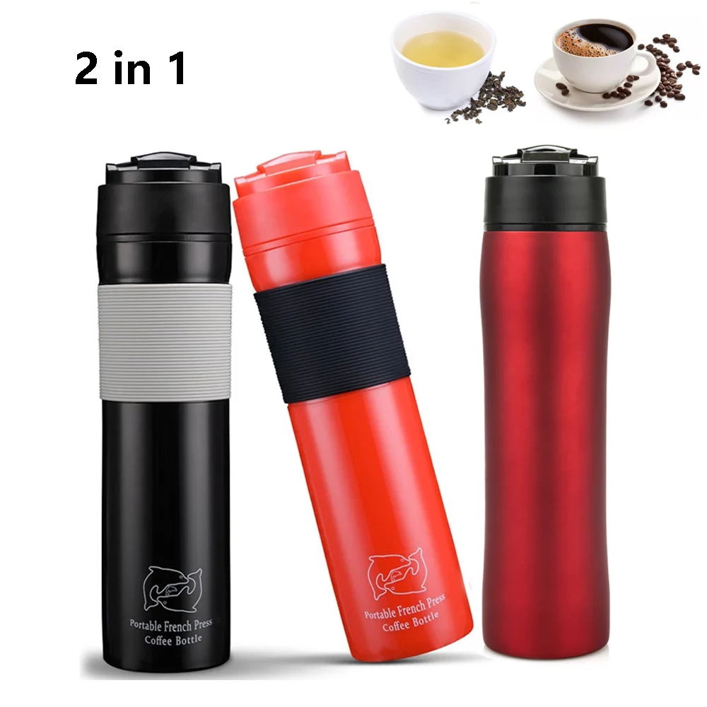 

Portable French Press 350ml Coffee Maker Black Plastic Double Wall Mug BPA Free Filtration Water Isolation Tea Coffee Cup