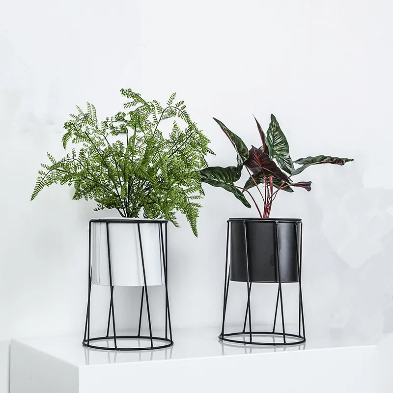 

Nordic Creative Metal Flower Plant Pot Home Decor Simple Geometric Green Plant Landing Shelf Balcony Office Table Indoor