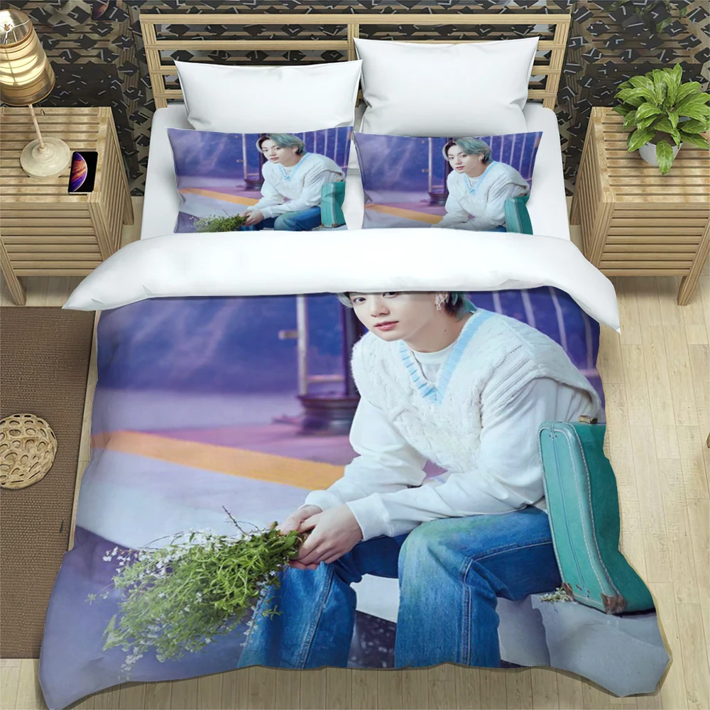 B-bts fashion trendy print three piece set suitable for children or adults quilt cover pillowcase bedding