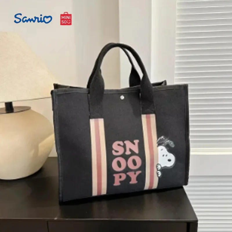 

MINISO Холст Снупи узор женская сумка модная повседневная толстая большая вместительная дорожная сумка с героями мультфильмов большая сумка для покупок