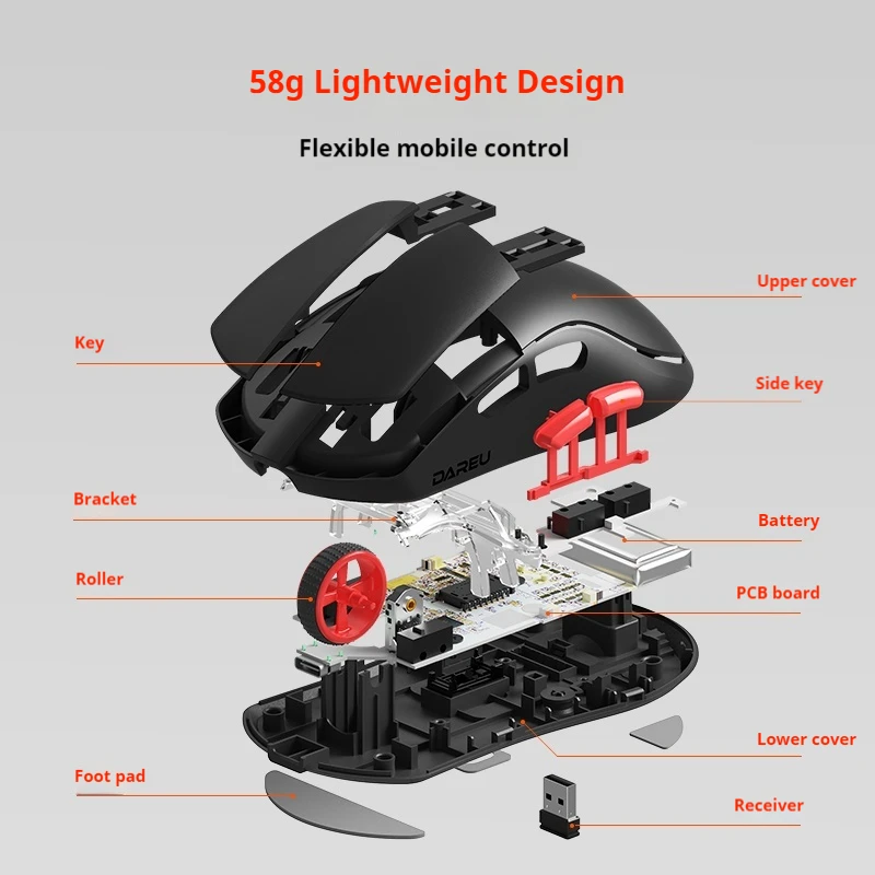 DAREU A950 AIR Wireless Mouse Wireless Bluetooth Three Mode RGB Lightweight Ergonomic Design Esports Game Mouse 26000DPI P3395