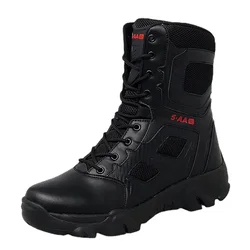 Men Tactical  Boots Mens Casual Shoes Leather SWAT Boot Motorcycle Ankle Combat Boots Black Botas