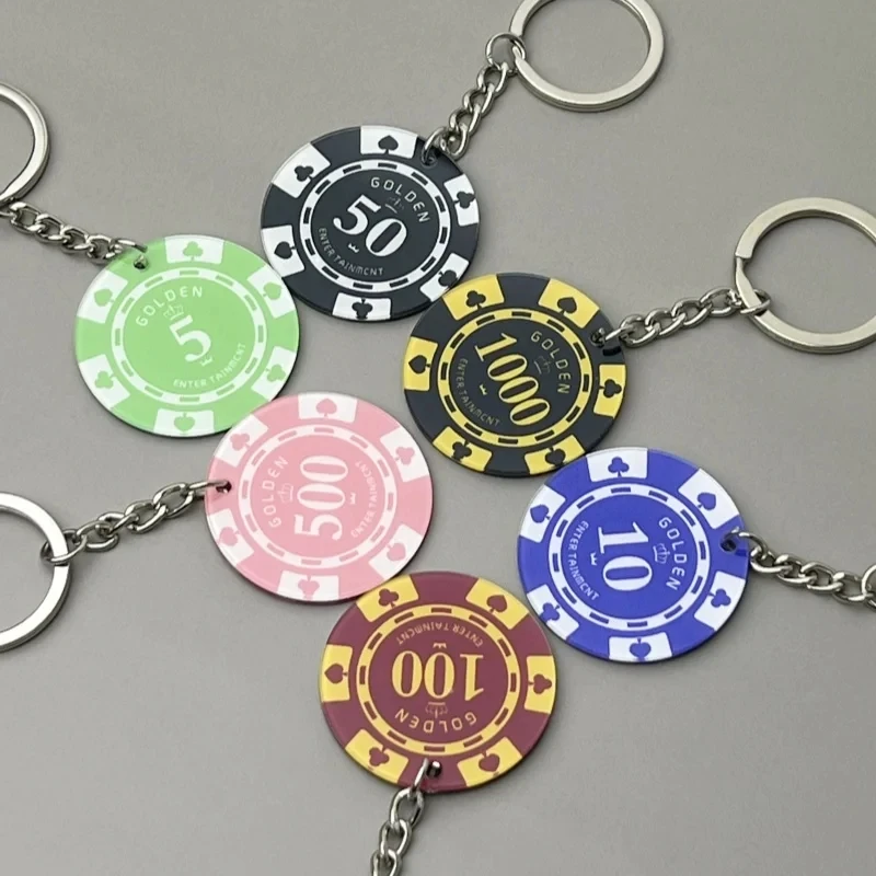 LLavero de chip de póker acrílico para hombre, llavero de coche, llavero de Las Vegas, llavero, llavero, llaveros, dije de bolso