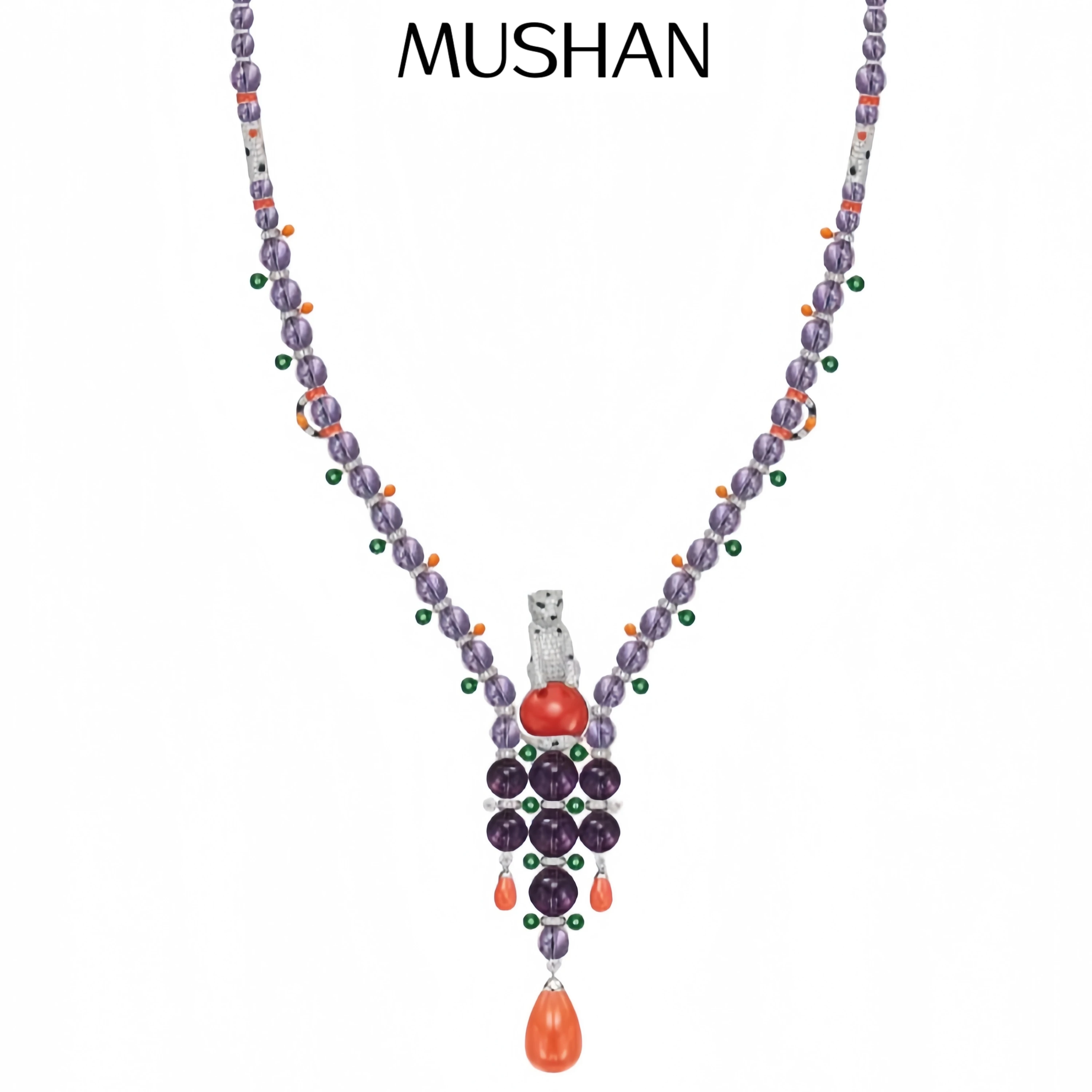 

MS Luxury Jewelry Natural Crystal Amethyst Pendant Necklace 925 Sterling Silver Cheetah Leopard Pendants Necklaces For Women