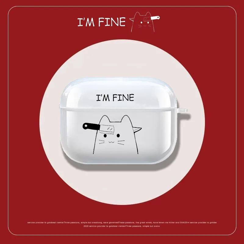 Funny Cat I Am Fine Case for Airpod Pro2 Airpods 1 2 3 Pro Wireless Headphone Cover for Air Pods 3rd Gen Box Simple Line