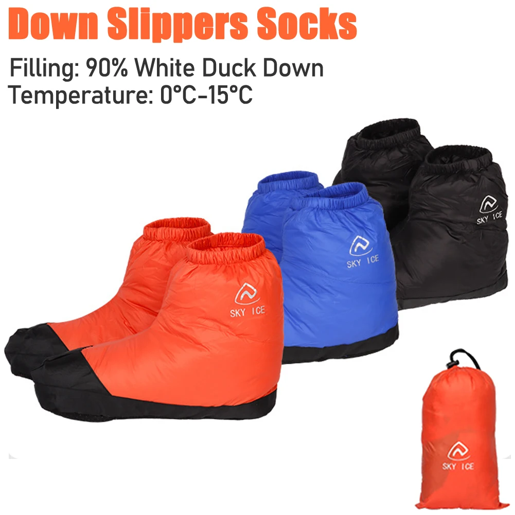 

﻿ Winter Thermal 90% White Duck Down Booties Ultralight Soft Slippers Boots Windproof Waterproof for Winter Outdoor Camping