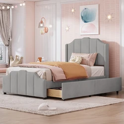 Polsterbett 90 x 200 cm Kinderbett Bettgestell mit 2 Schubladen mit Kopfteil, Fußteil und Lattenrost aus Samt