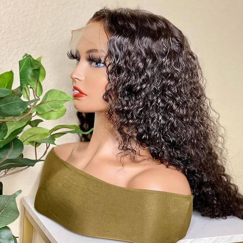 Wig renda depan hitam tanpa lem lembut 26 inci keriting ikal kepadatan 180 panjang untuk wanita dengan rambut bayi prepked harian