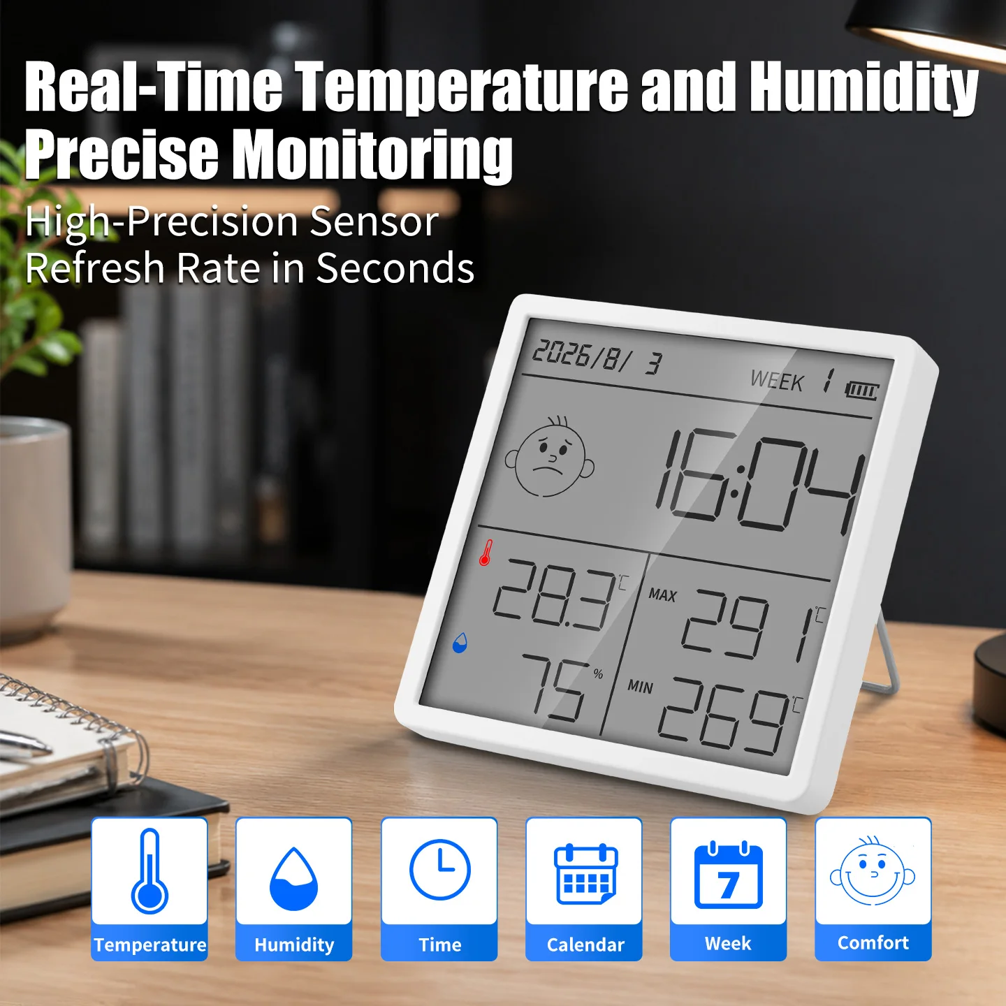 New Electronic Thermometer Hygrometer Weather Station High Precision with Table Clock Function Mini Thermometer LCD Tools